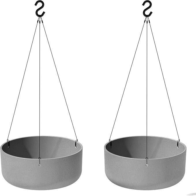 Veradek Mason Series Hanging Kona Planter - Round Planter for Outdoor Balcony/Patio | Made from Plastic-Stone Composite with Hanging Attachment | Modern Décor for, Flowers, Succulents, Small Plants