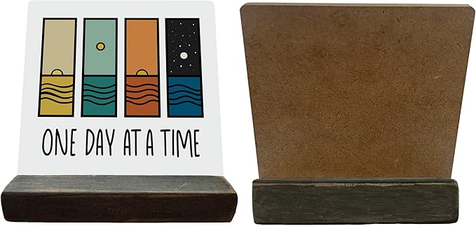 Primitive Wooden Sign, One Day at A Time, Desk Plaque with Wooden Stand 4 x 4.3 inches, Modern Decoration, Farmhouse Table Plaque Signs, Rustic Home Decor Plaque, Inspirational Sign, Uplifting Gift A