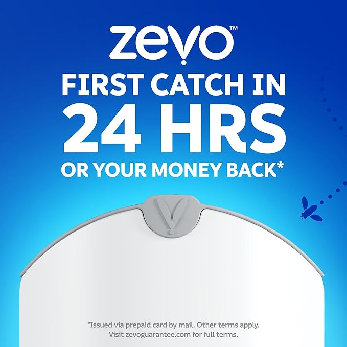 Zevo 4 Flying Insect Traps & 4 Cartridges - Plug In Fly Trap & Indoor Bug Catcher for Gnats, House & Fruit Flies - Mess-Free - Use in Any Room - Uses Blue & UV Light (4 Plug In Devices & 4 Cartridges)