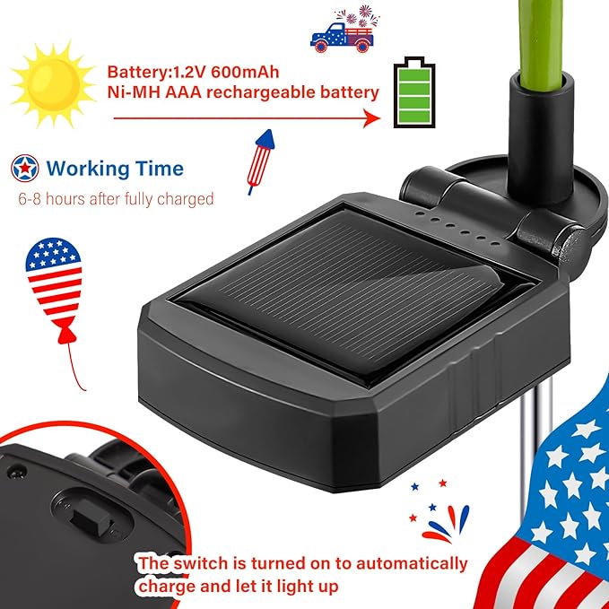 Woanger 4 Pcs Solar Flowers Cemetery Grave Decorations Outdoor LED Flower Lights with 6 Rose Powered Garden Stake Lights Waterproof for Independence Day Grave Decorations(Red, White)