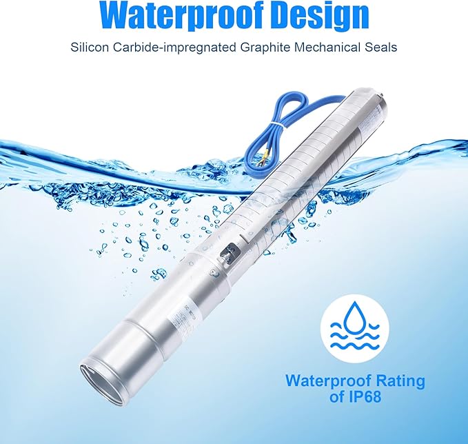 4 Inch Solar Water Pumps 1500W Stainless Steel Deep Well Submersible Pump with MPPT Controller, Solar Well Pump Kit Deep Well Water Pumps for Irrigation, Home, Industrial