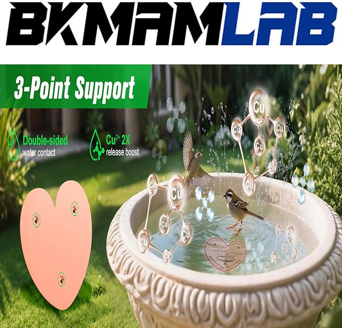 1-Pack 99.99% Pure Copper Bird Bath Purification Disk,Copper Disc with Stable Triple-Point Support,Fits All Outdoor Bird Baths(Heart-Shaped)
