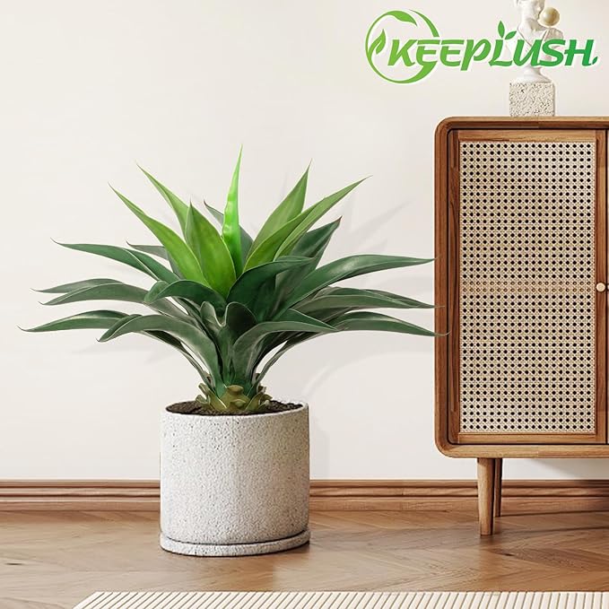 Artificial Agave Plant 2ft - 24" Large Fake Aloe Vera Plants Indoor with Fake Grass - Fake Floor Plant for Front Porch Patio Home Office Door Step Hotel Desert Style Decor 1PCS