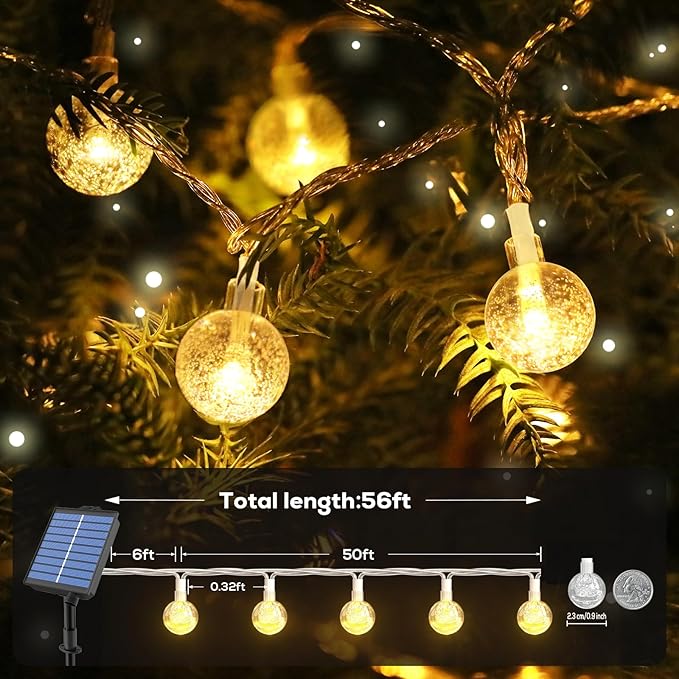 56FT Solar String Lights, 100LED Outdoor Solar Lights with Remote, Color Changing Globe Patio Light, 13 Light Modes, Timing & IP65 Waterproof, Christmas Decoration for Garden Yard