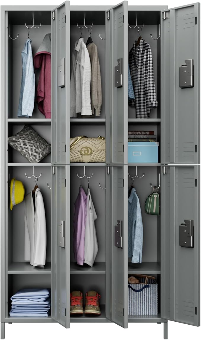 METAN Metal Locker for School Office Gym Bedroom,6 Doors Steel Storage Locker Cabinet for Employees,Industrial Storage Locker with 1 Shelves,Assembly Required (6 Door-Light Gray)