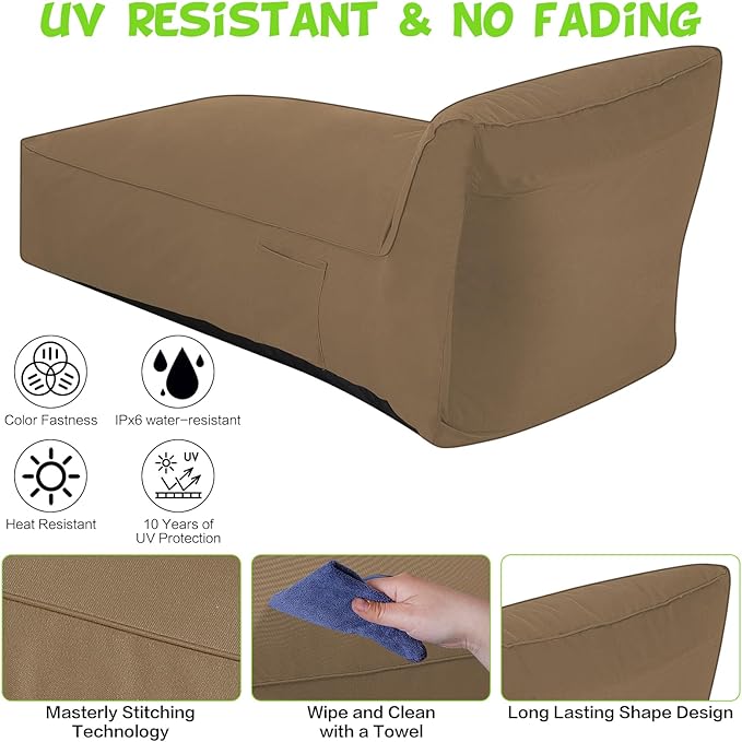 Modern-Depo Outdoor Chaise Lounge Chair, Sunbed UV Resistant Sofa Couch Patio Furniture Waterproof Outside Sunlounge Reclining Sunbathing Bed Comfy Single Chaise Daybed for Garden, Pool, Beach, Beige