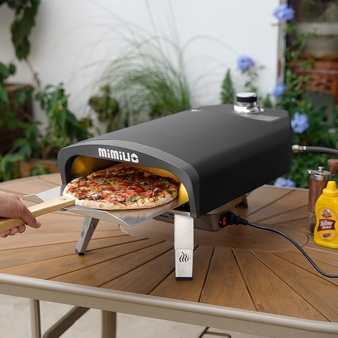 Outdoor Gas Pizza Oven with Automatic Rotating Pizza Stone - 14 Inch Portable Propane Pizza Ovens for Outside - Professional Pizza Grilling Stove for Outdoor Kitchen - Global Patent