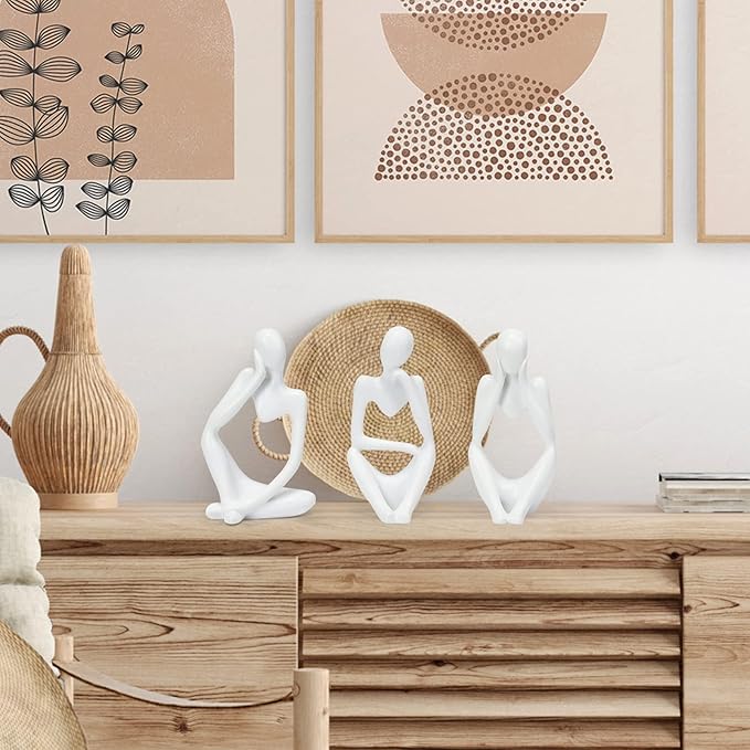 INNOLITES Resin Statue Thinker Style Decoration Abstract Sculptures Collectible Figurines for Home Decor Modern Office Shelf Desktop（White Left）