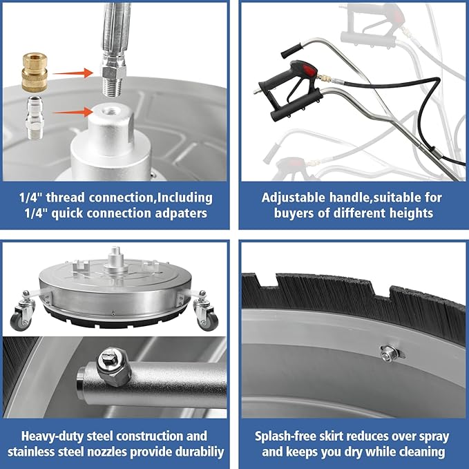 JANZ 30'' Pressure Washer Surface Cleaner with 4 Wheels,Dual Handle,Stainless Steel Housing, 2 Hose Adapters and 4 Replacement Nozzle Cores,Ideal for Driveways, Sidewalks,Patios,Decks Cleaning