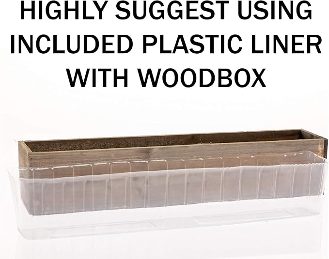 20" Rectangular Rustic Wood Planter with Handle and Plastic Liner l Rustic Barn Wood l Country Style, Home and Wedding Decorations, Garden Ornaments (20x4 w Handle Set of 2, Natural)