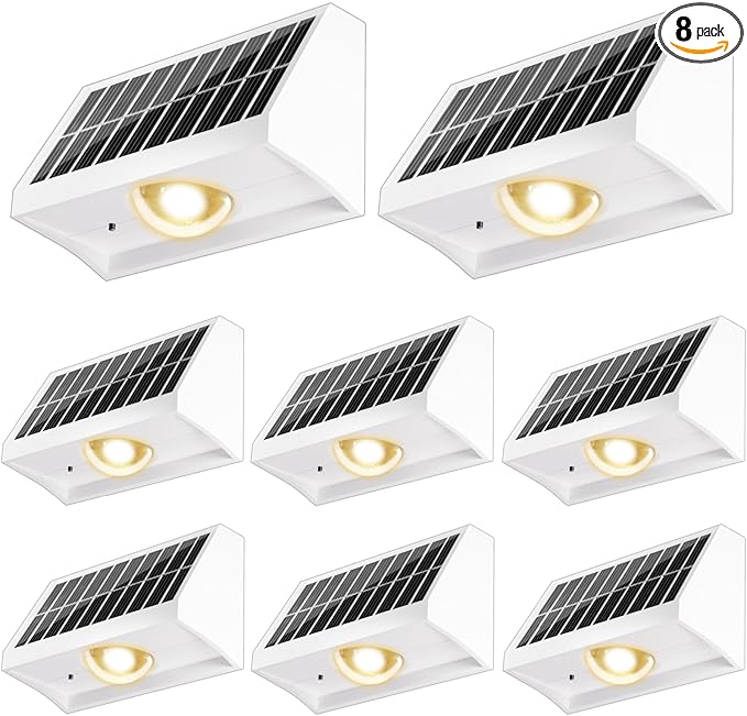 Solar Fence Lights Outdoor Waterproof High Brightness LED Spot Lens Deck Lights 7 Mode Warm & Cool White RGB Solar Powered Wall Lighting Decor for Outside Patio Step Backyard Railing - 8 Pack(White)
