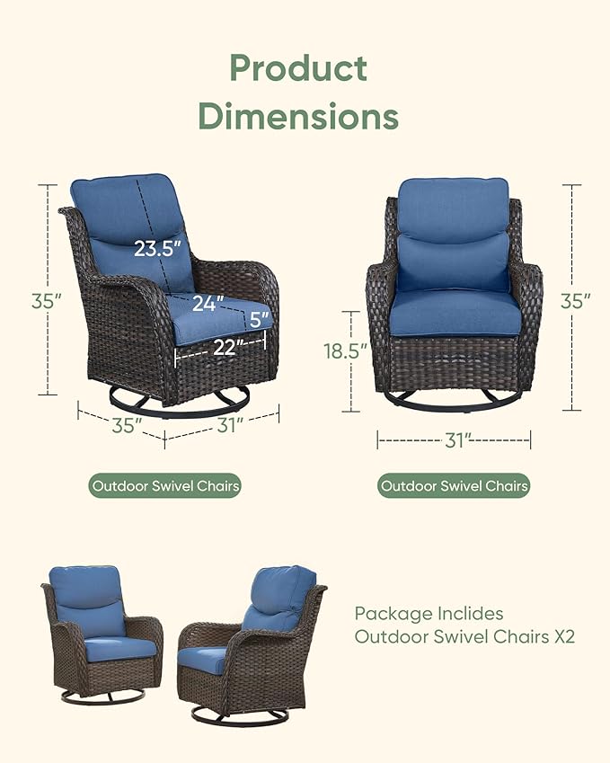 HUMMUH Wicker Patio Furniture High Back Swivel Rocker Patio Chairs Outdoor Bistro Set with Ottomans Side Table for Porch Garden Deck