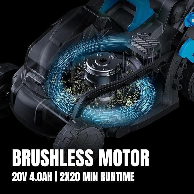 Electric Lawn Mower with Brushless Motor, 20V 13 inch Cordless Lawn Mower with 5-Position Cutting Height Adjustment, 2x4.0Ah Battery and Charger Included