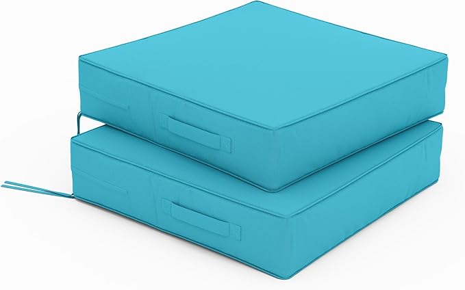 Patio Chair Cushions 19 X 19 X 4 Inch Waterproof Outdoor Seat Cushions for Patio Furniture, Outdoor Sofa Couch Pads with Ties & Handle, Set of 2, Lake Blue