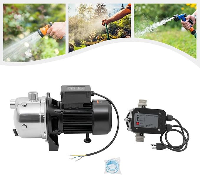 1.5HP 1200GPH 164ft Head Garden Hose Water Booster Pump - 115V Shallow Well Sprinkler Pump with Automatic Controller - High-Flow Irrigation, Draining & Water Transfer Jet P ump