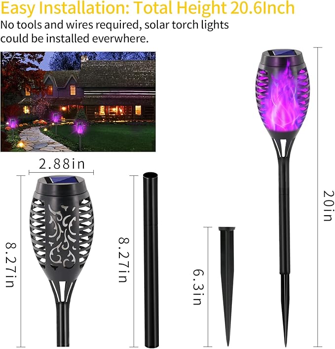 EOYIZW Solar Lights Outdoor, Halloween Decorations Purple Solar Tiki Torches for Outside Lights, 12 Pack Solar Torch Light with Flickering Flame Landscape Outdoor Lights for Yard Patio Garden