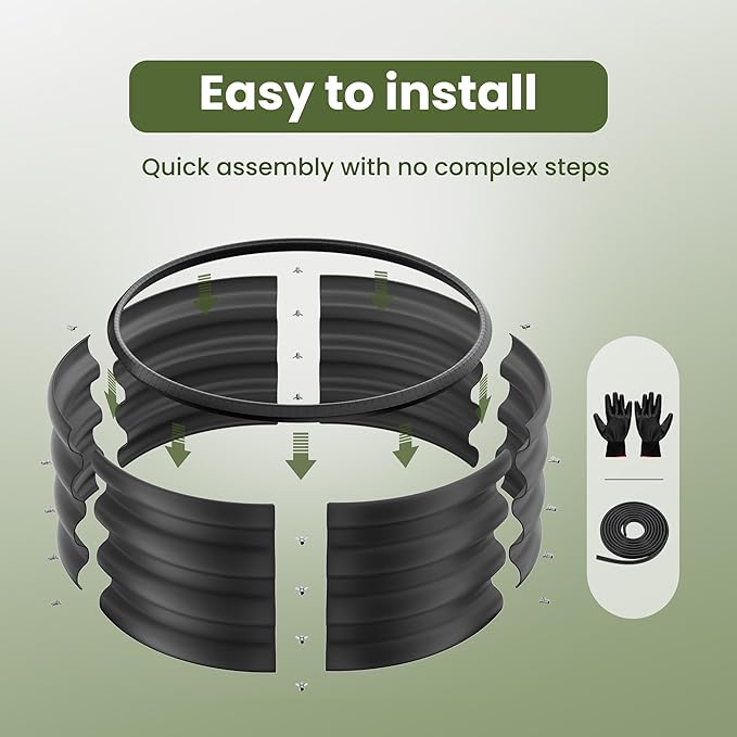 ZXZYHFTY Round Galvanized Raised Garden Bed kit,Black Outdoor Garden Raised Planter Box, Round Large Metal Raised Garden Beds for Vegetable 2 * 2 * 1ft 1 Pack