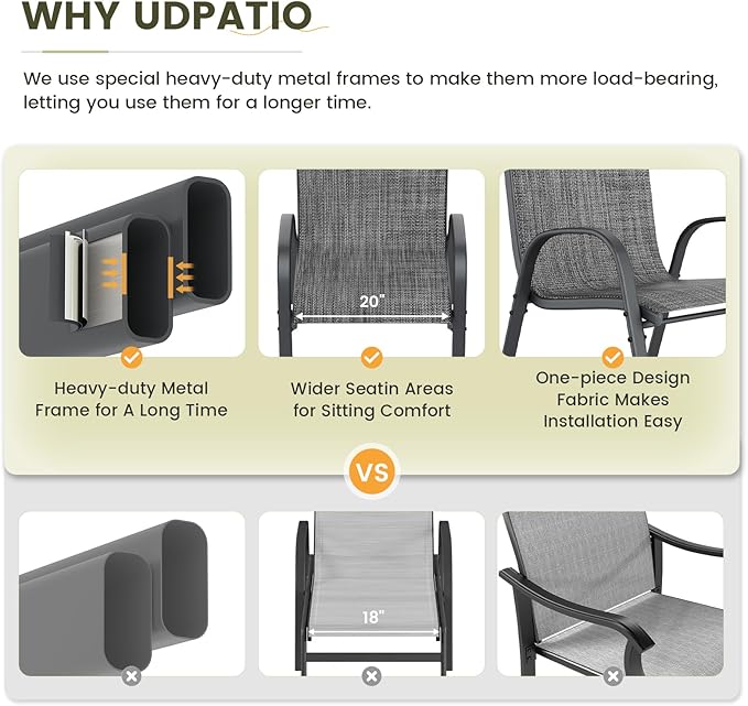 UDPATIO Patio Chairs Set of 8, Stackable Outdoor Dining Chairs with High Back, Breathable Textilene Fabric Outdoor Chair All Weather, 350LBS Capacity for Garden, Backyard (Dark Grey)