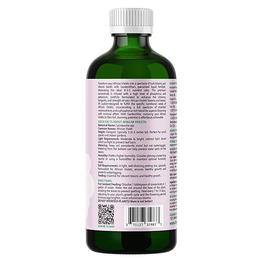 0-3-2 African Violet Fertilizer for Indoor Plants: Concentrated Plant Food – Plant Fertilizer, Bloom Booster for All Violets, Indoor Flowering Plants, Vigorous Growth and Blooming (8 OZ)