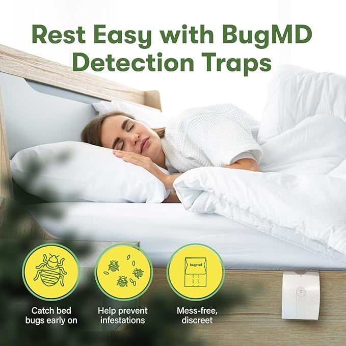BugMD Bed Bug Trap (1 Pack, 12 Traps) - Interceptors, Bed Bug Prevention, Sticky Glue Traps, Insect Trap Indoor
