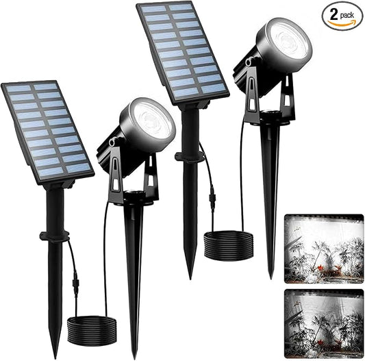 T-SUNUS Solar Garden Spot Lights, LED Solar Landscape Light Outdoor IP65 Waterproof 9.8ft Cable, Separated Solar Panel, Auto ON/Off for Garden, Driveway, Pathway, Pool Area (White 6000K)