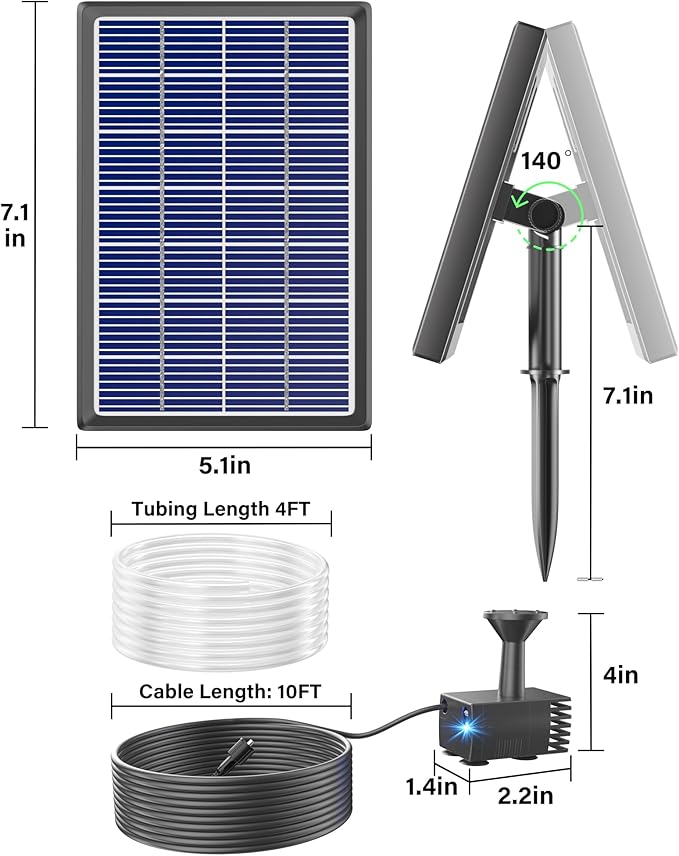 Biling Solar Water Fountain for Bird Bath, 3.5W Solar Water Pump Outdoor with 10ft Cable, 4ft Tubing, Solar Pond Pump for BirdBath, Garden Small Ponds (Need Direct Sunlight)