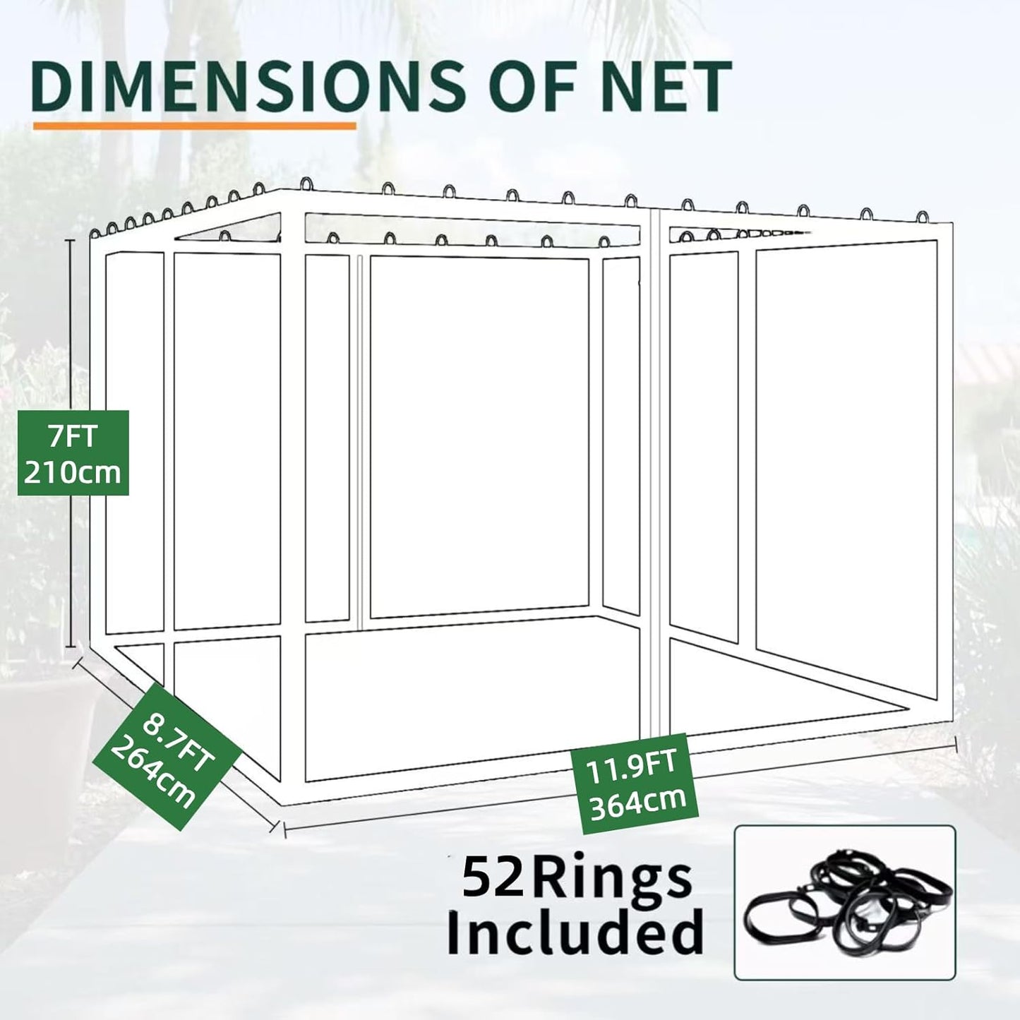 10x13FT Mosquito Netting for Gazebo,Pergola,Pop up Canopy Tent,4-Panel with Zipper for Outdoor Patio,Backyard (Black,Mosquito Net Only)