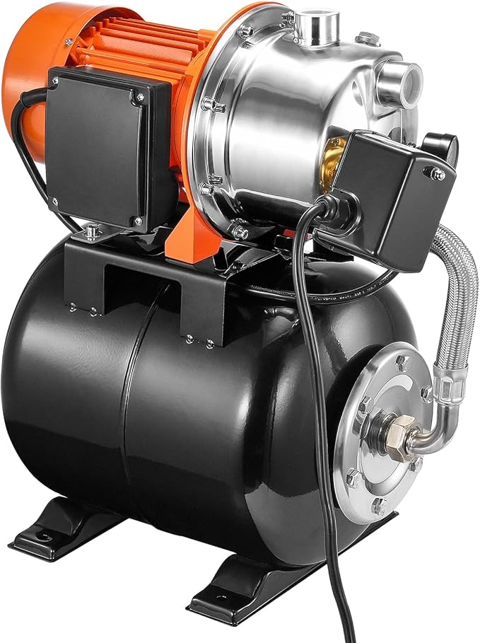 VEVOR 1.6 HP Shallow Well Pump with Pressure Tank, 1320 GPH, Automatic Irrigation Water Booster Pump with 30/50 PSI Pressure Switch for Home Garden Lawn, Certification for Drinking Water Security