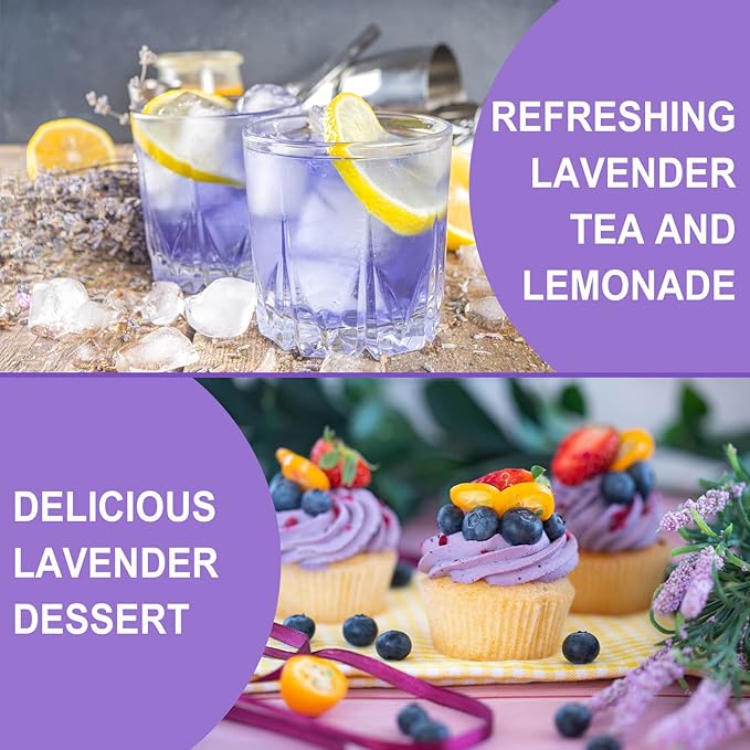 FullChea - Natural Dried Lavender Flowers - 4oz/114g - Premium Food Grade Lavender Buds - Non-GMO - Caffeine-free - Perfect for Tea, Lemonade, Baking, Baths