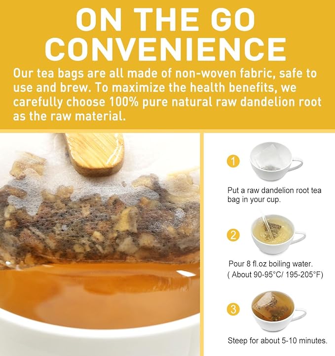 Olvvla - Dandelion Root Tea Bags - 2g X 80 Count - Premium Raw Dandelion Root - Caffeine-free - Non-GMO - Support Digestion & Cleanse