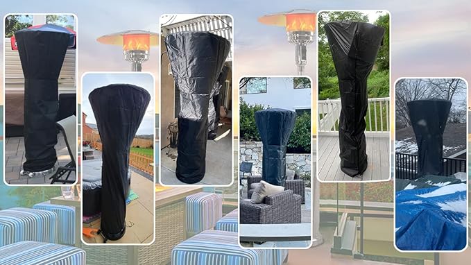 Siruiton Patio Heater Covers with Zipper & Air Vent - Waterproof, Dustproof, Wind-Resistant, UV/Snow-Resistant, 420D - Black (2 Pack, 87" Height x 33" Dome x 19" Base)