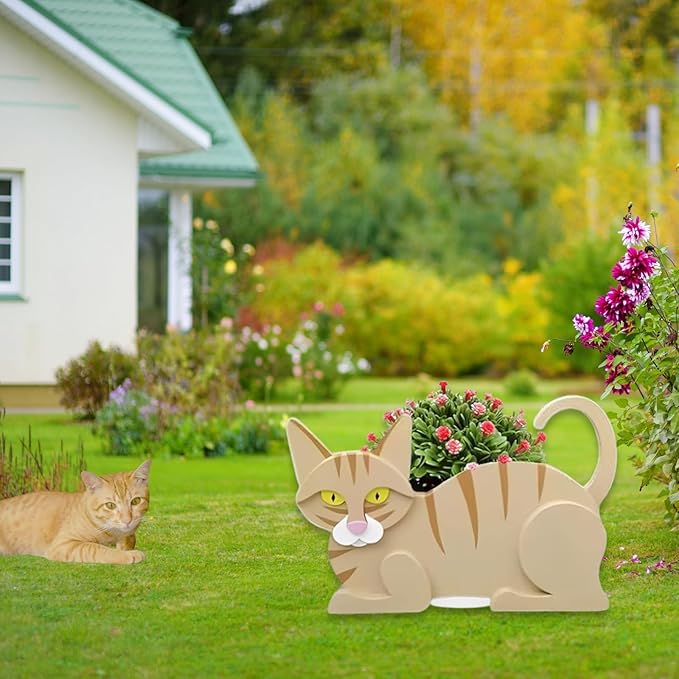 Yellow Cat Planter Plant Pots,Cute Garden Cat Flower Planter,Cat Planters Birthday Gifts for Women,Office,Indoor/Outdoor Decor（12.5 * 5.6 * 7.8in）