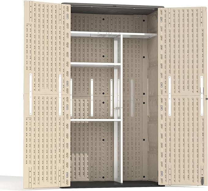 Vertical Storage Shed Shelf, Weatherproof Metal Shelf for 60 cuft Tool Cabinet, Ideal for Outdoor Use, with Screw and Nuts Easy Assembly, 45.6''L×13.2''W×69.9''H, White
