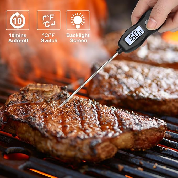 Digital Meat Thermometer Backlight,Waterproof Instant Read Food Thermometer for Cooking Grilling BBQ Baking Liquids Beef Turkey (Black)