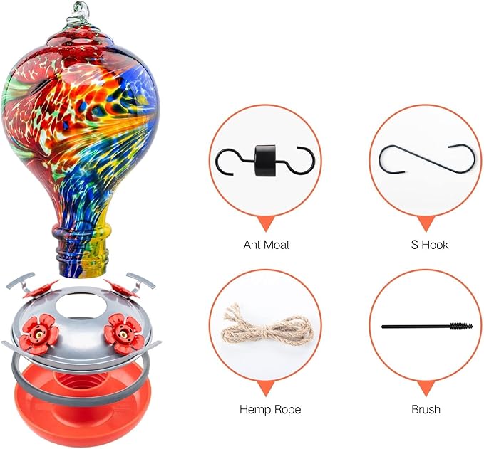 Muse Garden 32OZ Humming Bird Feeder Ant Moat,Gifts for Bird Lover,Gardening Backyard Decor Hummingbird Nectar Capacity,Nebula