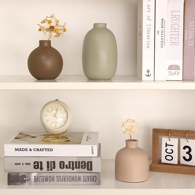 CUCUMI Ceramic Vase Set of 5, Home Decor Farmhouse Décor Handmade Pottery Vases for Pampas Grass, Dried Fresh Flowers, Table, Living Room, Kitchen, Shelf, Entryway Mantel Neutral Tones