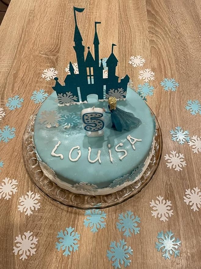 50pcs Edible Blue Snowflakes for Cake Decorating Cupcake Toppers for Christmas Winter frozen Theme Birthday Party Decorations