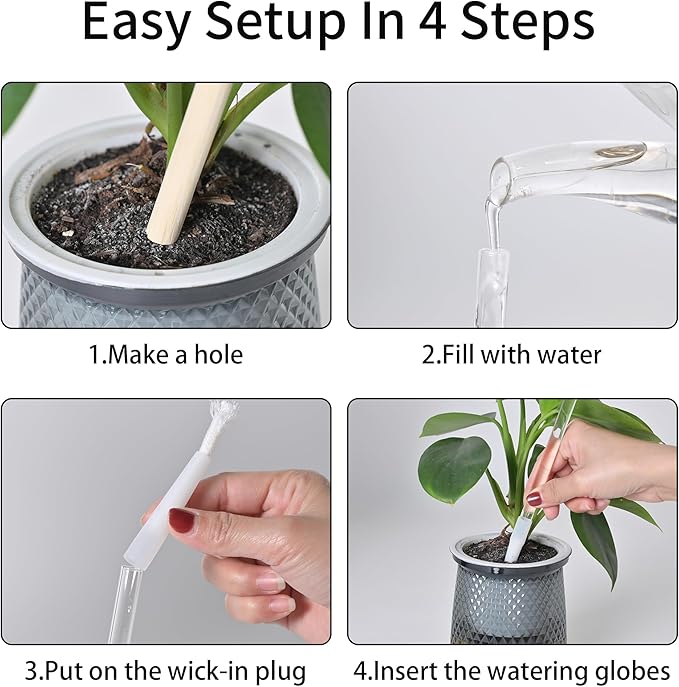 13oz Self Watering Globes (4 Pack),Large Glass Plant Water Bulbs for Vacation, Automatic Drip Irrigation,Iridescent Rainbow Watering Stakes for Indoor & Outdoor Plants (Up to 2 Weeks Hydration)