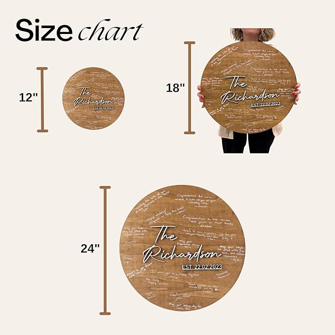 Wedding Guestbook Sign for Couple - Personalized Round Wooden Sign with Initial Letter, Rustic Wedding Guest Book Alternative, Custom Name Sign, Engagement Party Decor, Reception Table Decoration