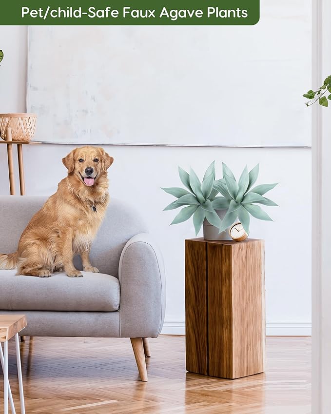 Velener Artificial Outdoor Blue Agave Plant - Small Size UV Resistant Fake Agave Plants for Indoor and Outdoor Decor(14 Inch)-2 Pack