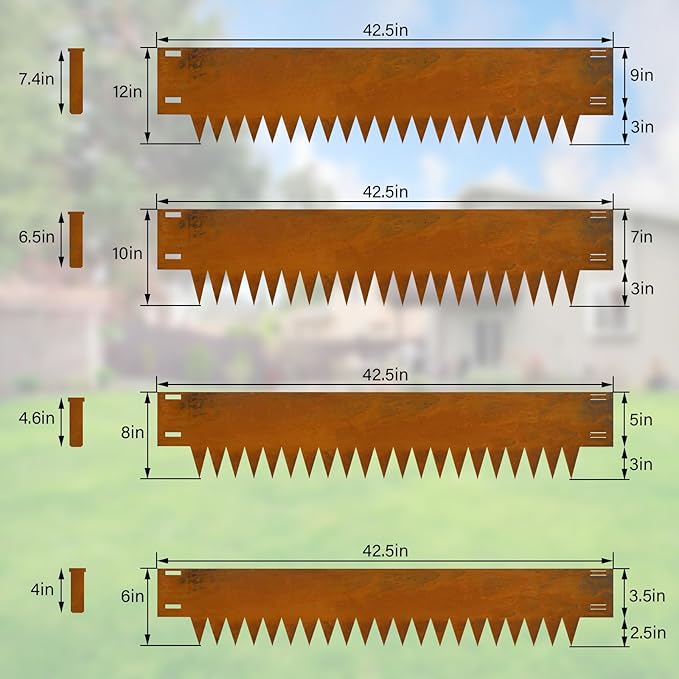 Co rten Steel Landscape Edging 12 Inch Tall 6 Packs, Pre-Rusted Metal Garden Edging, Hammer in Landscape Edging with 6 Clips and a Pair of Gloves, Steel Edging for Landscaping, Lawn Rusty