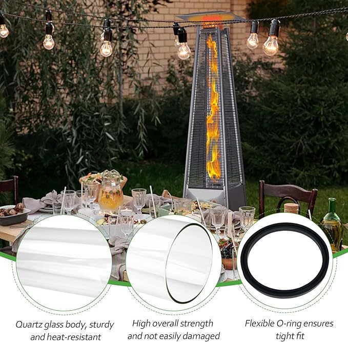 Patio Heater Glass Tube Replacement,49.5" Tall 4" Diameter with Silicone Connecting Ring Compatible with Four-Sided Pyramid Flame Outdoor Heater, Glass Tube Patio Heater for Hiland, Fire Sense