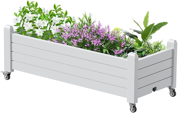 Horticulture Garden Bed, Divisible Resin Planter Box for Backyard, Patio, Balcony, with 4 Legs and 4 Swivel Lockable Wheels(Ashen,43.31 * 17.72 * 17.56)