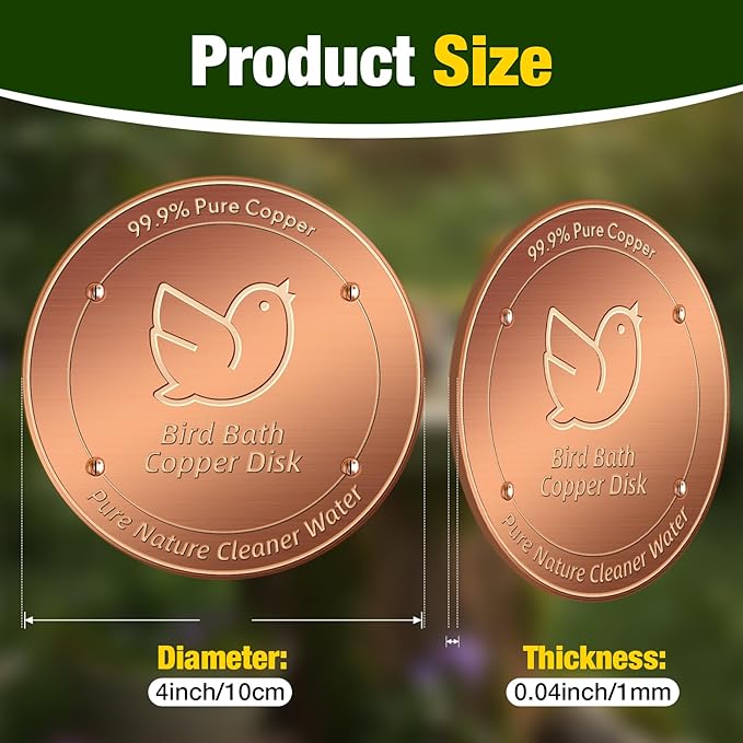 2Pack Bird Bath Copper Disk, 99.99% Pure Copper Cleaning Disc with Four-Point Support, Physical Safe Water Cleaner to Help Maintain Clearer Water for Outdoor Birdbaths & Bowls, All-Season Use