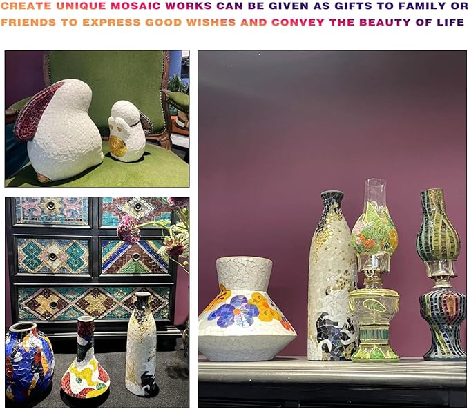 SMEIINIK 500g/1.1lb Bulk Iridescent Color Mosaic Tiles for Crafts, Square Glass Pieces for Mosaic Works, DIY Making Supplies and Materials (WJ92-12)