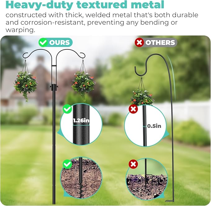 Mrcrafts Bird Feeder Hook for Outdoor, 82 Inch Hevy Duty Bird Feeder Poles, Bird Feeder Stand Station, Garden Hook for Hanging Plants, Lanterns, Hummingbird Feeders
