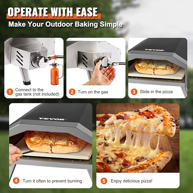 VEVOR Outdoor Propane Gas Pizza Oven, 13 inch Propane Pizza oven, 3 Layers Thick Portable Pizza Maker for Outside Backyard Camping Picnic, Carry Bag, Foldable Leg