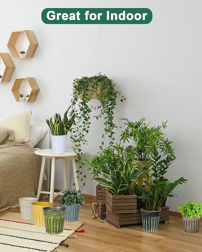 vensovo 6 Inch White Metal Rustic Flower Pots - 6Pcs Galvanized Planters with Drainage Hole and Rubber Plug, Rustproof Metal Bucket Plant Pots Farmhouse Vintage Style for Decor