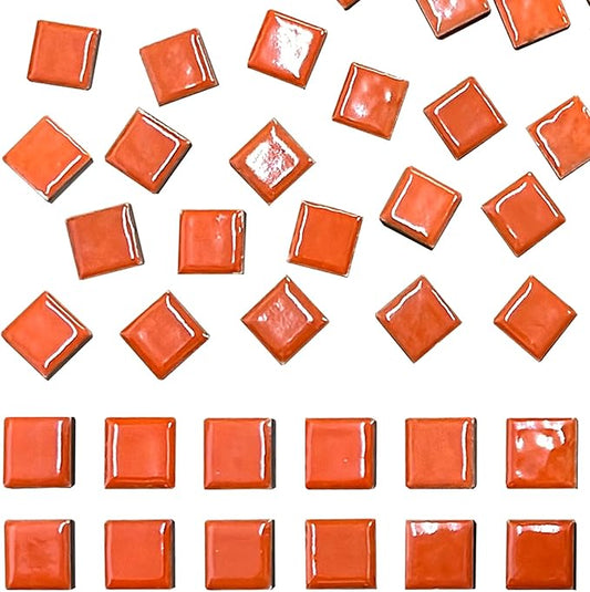 50 Pieces Orange Mosaic Tile for Crafts 1" Ceramic Tile Assorted Colors Square Ceramic Mosaic Project Supplies for Photo Frame Mosaic Stepping Stones Bath Old Pool Furniture Decor