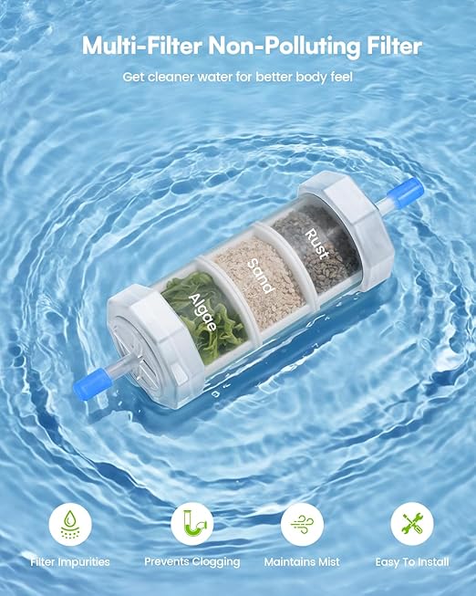 RAINPOINT Misters for Outside Patio - Upgraded 26FT(8M) Misting System Kit with Water Filter for Cooling Outdoor, 26FT Misting Line + 7 Mist Nozzles for Backyard Garden Porch Deck Greenhouse